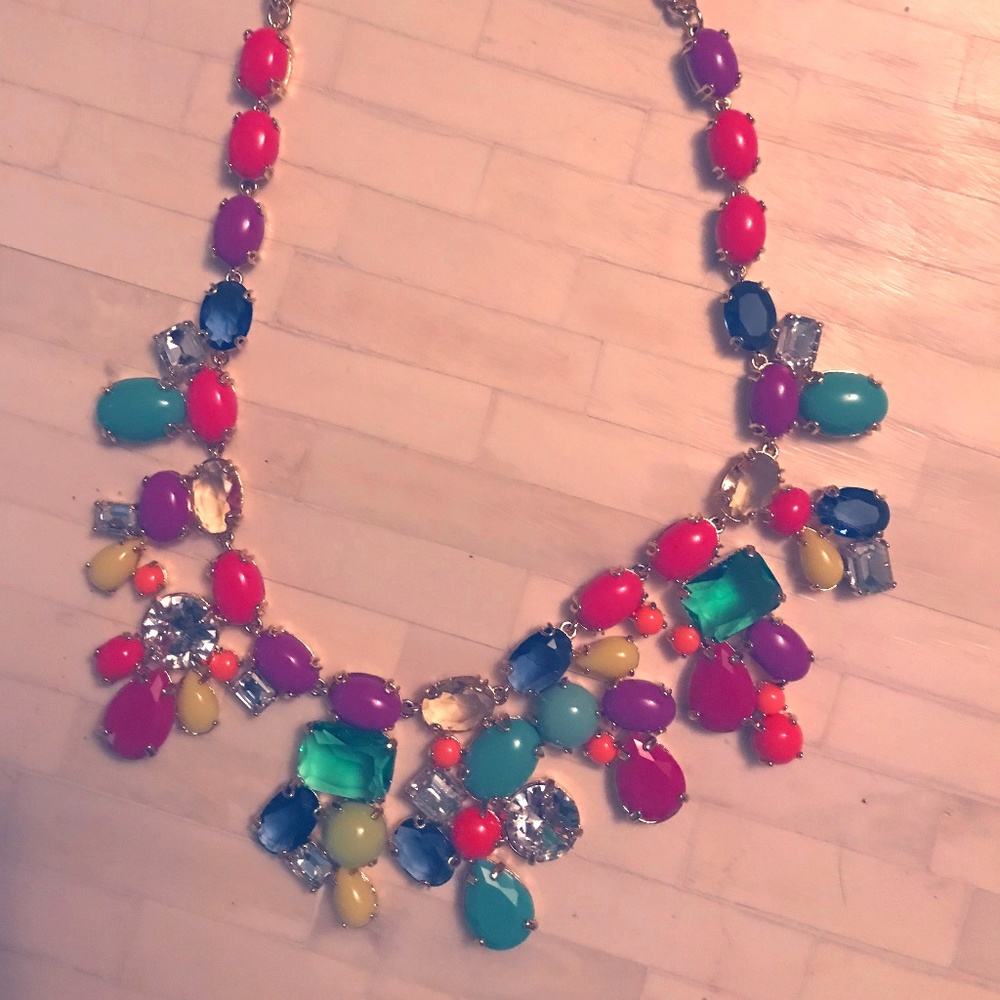 jcrew statement necklace with summery jewel tones
